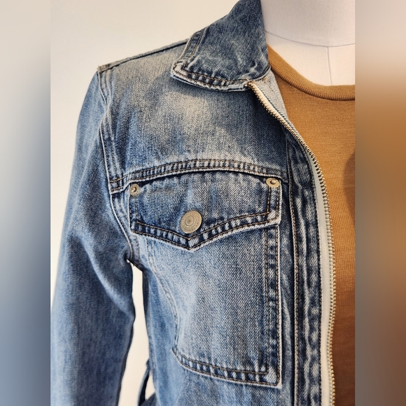 || LUCKY BRAND || denim jacket, zip up, belted, size extra small, coat, blue - Picture 3 of 7